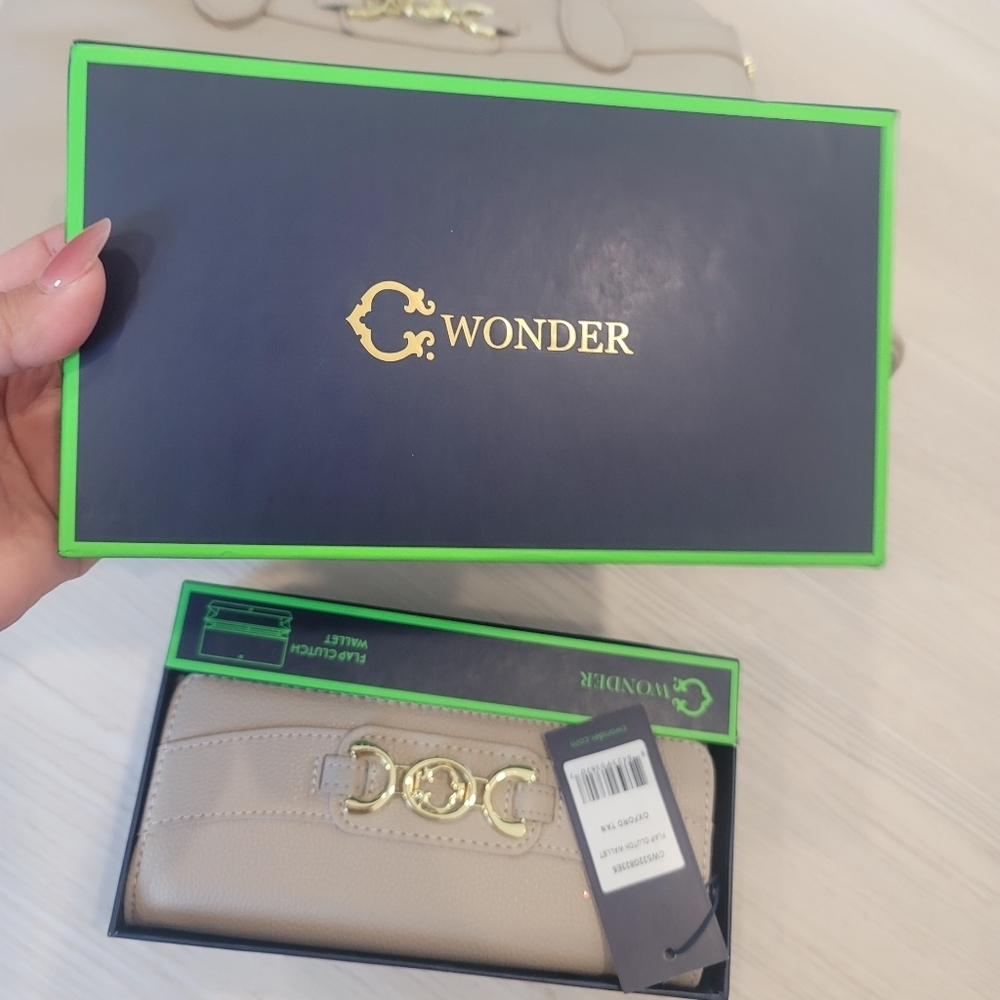 NEW C. WONDER Naomi Caviar Texture Satchel and Flap Clutch Wallet in Tan - Picture 10 of 17